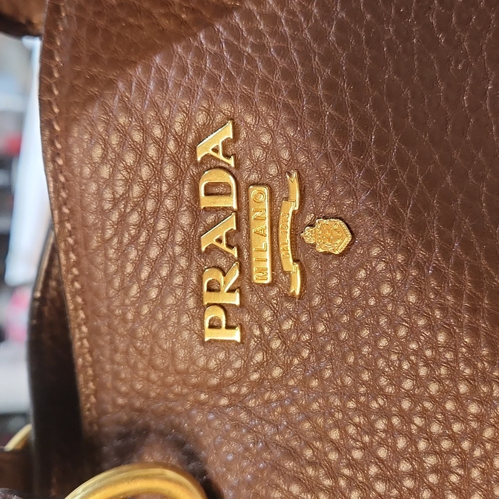 Prada Brown Pebbled Leather Top-Handle Crossbody Bag with Gold Hardware - Picture 2 of 16